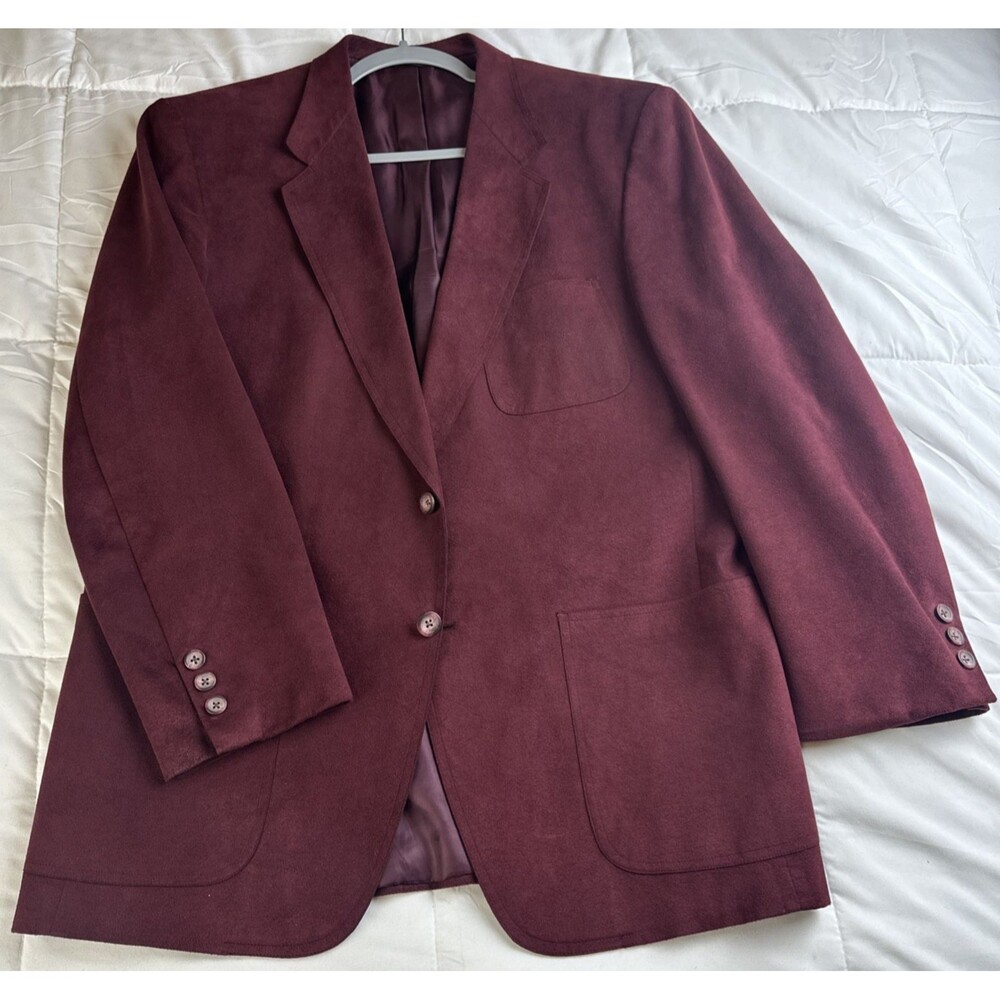 Doncaster Ultra Suede Blazer Jacket Suit Sport Coat Vtg 70s Maroon Cardinal 44